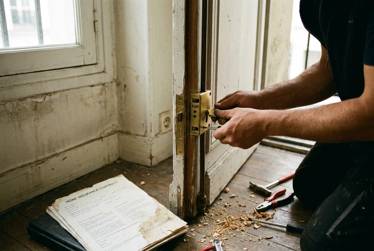Contrat d'assurance habitation et serrure certifiée A2P sur une porte d'appartement à Paris 20e