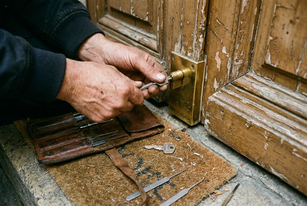 Clé cassée coincée dans le cylindre d'une serrure de porte, extraction par un serrurier à Paris 20e