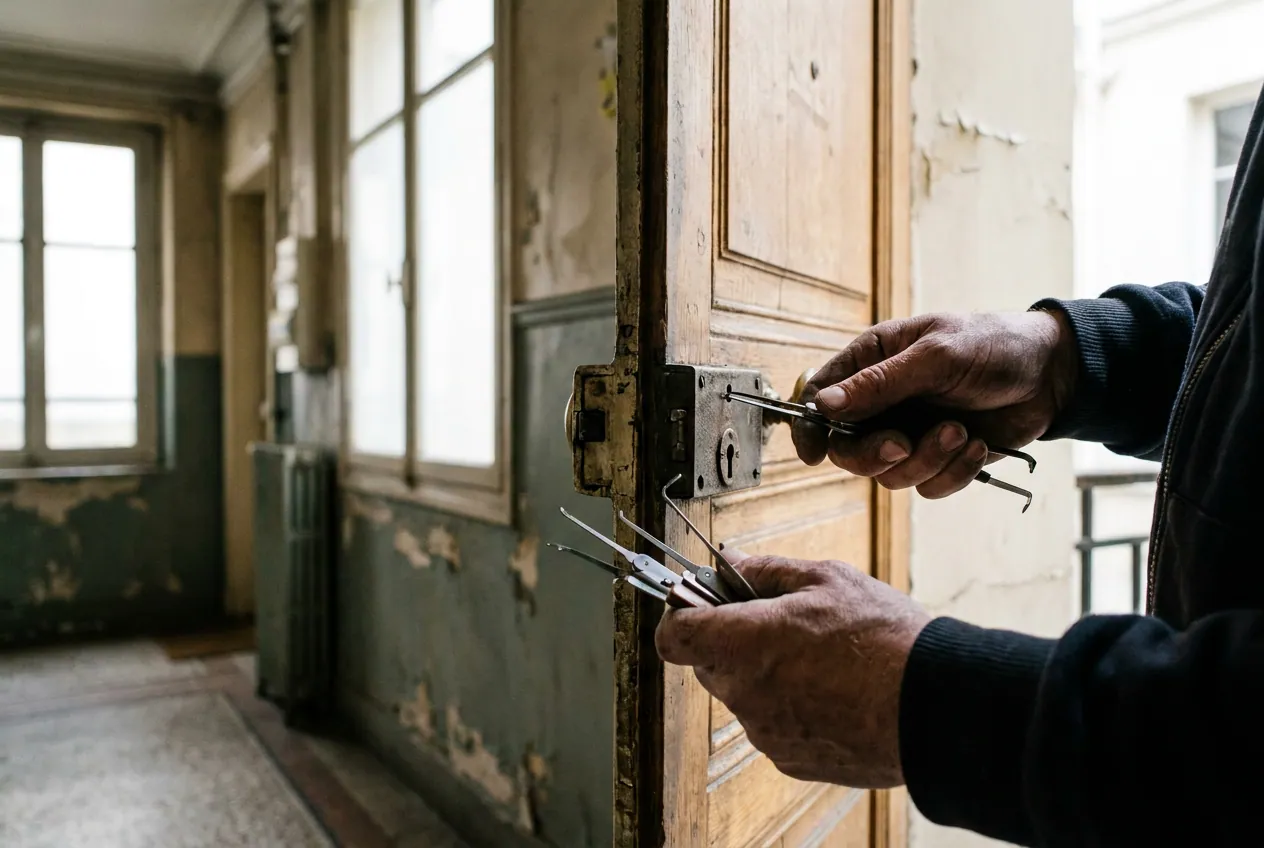 Serrurier ouvrant une porte fermée à clé sans dégât dans un immeuble de Gambetta, Paris 20e